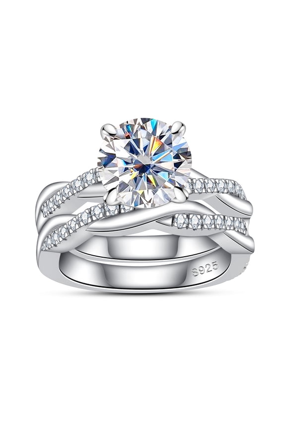 Round Cut Moissanite Wedding Rings Sets 3.384 Infinity Bridal Set D Color VVS1 925 Sterling Silver Twisted Vine Engagement Promise Anniversary Ring for Women With Certificate