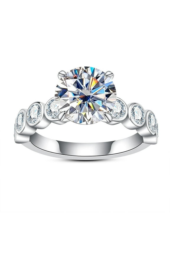 Total 3.8ct Moissanite Engagement Ring D Color VVS1 Round Cut Lab Created Diamond Gold Plated Sterling Silver Promise Ring for Women