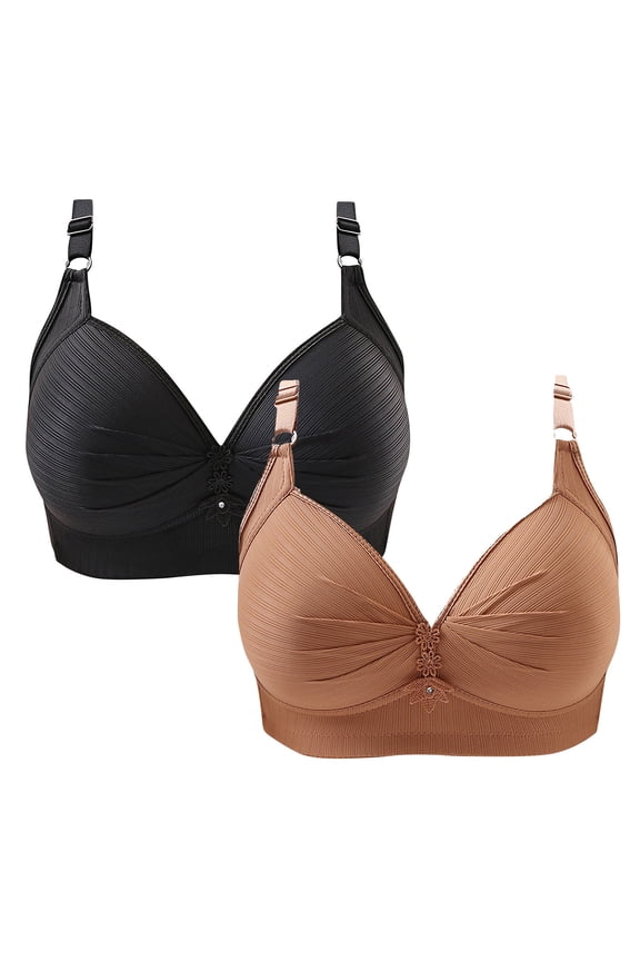 2 Pack Everyday Bras for Women No Underwire Push Up Bralettes Full Coverage Breathable Bra Sexy Pleated Bra