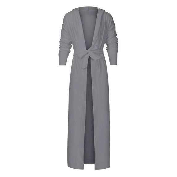 AnuYalue 2025 Mens Hooded Robes Lightweight Cotton Long Bathrobe Floor Length Nightgown Open Front Spa Bath Robe Sleepwear Kimono