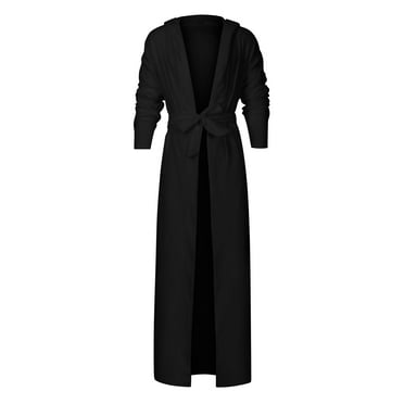 AnuYalue 2025 Mens Hooded Robes Lightweight Cotton Long Bathrobe Floor Length Nightgown Open Front Spa Bath Robe Sleepwear Kimono