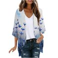 thumbnail image 1 of AnuYalue 2025 Women's Three Quarter Length Cardigan Top Trendy Floral Print 3/4 Sleeve Tops Casual Beach Resort Wear Cardigans Top Blouses, 1 of 5