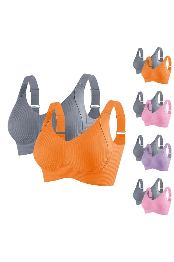 2PC Bra for Women Seamless Push Up Bralettes Adjustable Full Support Sports Bras Breathable Wireless Brassiere