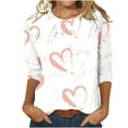 AnuYalue 3/4 Length Sleeve Women Top Casual Love Heart Graphic