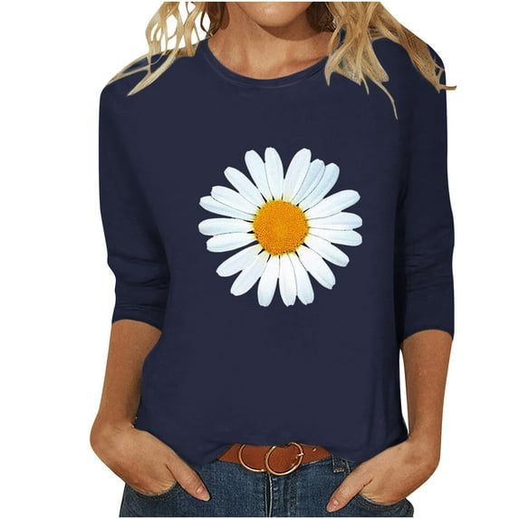 AnuYalue 3/4 Sleeve T Shirts for Women Crew Neck Cute Round Neck Blouses 2025 Trendy Fashion Slim Tshirt Three Quarter Sleeve Lightweight Tee