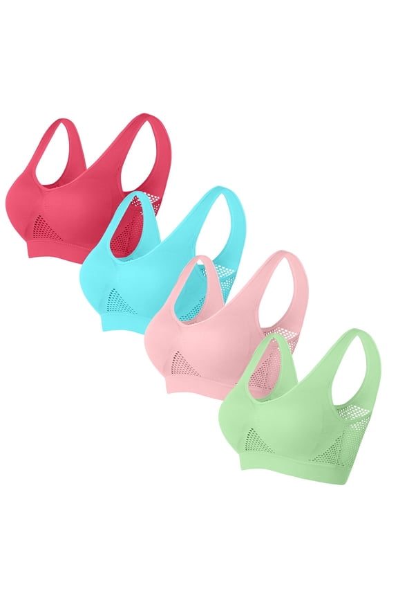 4 Pack Breathable Cool Liftup Air Bras 2024 Sports Bras for Women Seamless Comfortable Mesh Yoga Bra Wirefree Soild Color Bra, Sky Blue XL