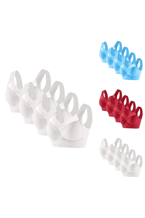 4PC Plus Size Bras for Women Wireless Front Closure Bralette Seamless Yoga Running Bra Comfortable Tshirt Bra