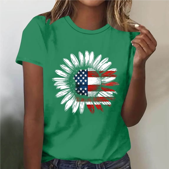 AnuYalue American Flag Shirts for Women 4th of July Graphic Tees Patriotic T-Shirts Casual Loose Fit Tops