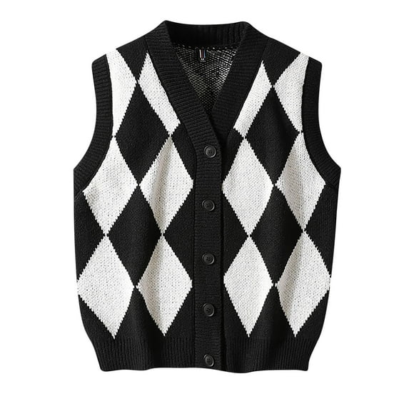 AnuYalue Argyle Sweater Vest for Mens Button Down V Neck Fall Cardigan Fashion Fit Slim Fit Sleeveless Knitted Vests