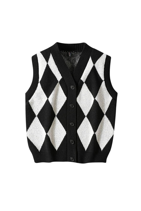 Argyle Sweater Vest for Mens Button Down V Neck Fall Cardigan Fashion Fit Slim Fit Sleeveless Knitted Vests