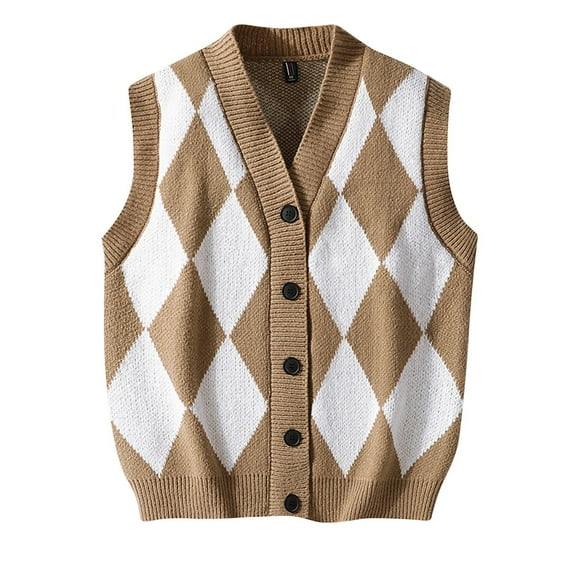 AnuYalue Argyle Sweater Vest for Mens Button Down V Neck Fall Cardigan Fashion Fit Slim Fit Sleeveless Knitted Vests