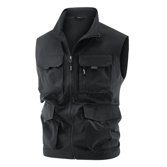 AnuYalue Big and Tall Cargo Vest for Men Stand Collar Full Zip Fishing Vests Lightweight Multi Pockets Waistcoat Outdoor Travel Hiking Sleeveless Jacket