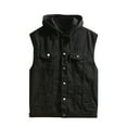 thumbnail image 1 of AnuYalue Big and Tall Hooded Denim Vest Men Lapel Motorcycle Vests with Removable Hood Distressed Drawstring Jean Outerwear Loose Fit Button Down Sleeveless Jacket, 1 of 3