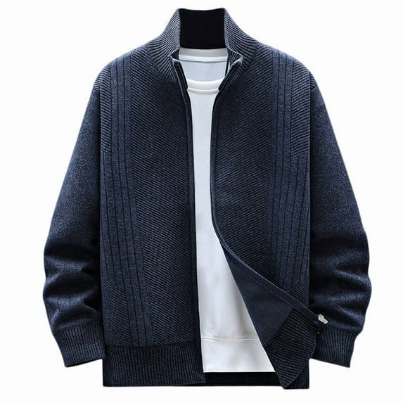 AnuYalue Big and Tall Cardigan Sweaters for Men Fleece Lined Full Zip Up Jacket Casual Stand Collar Knited Outwear Fall Winter Soild Color Sweater