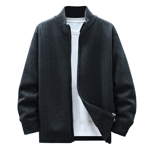 AnuYalue Big and Tall Cardigan Sweaters for Men Fleece Lined Full Zip Up Jacket Casual Stand Collar Knited Outwear Fall Winter Soild Color Sweater