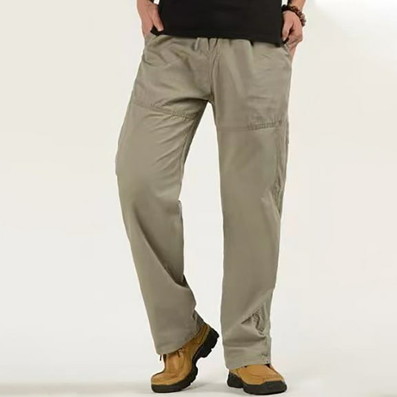 AnuYalue Big and Tall Cargo Pants for Men Lightweight Outdoor Performance Hiking Pants Solid Color Drawstring Elastic Jogger Sweatpants