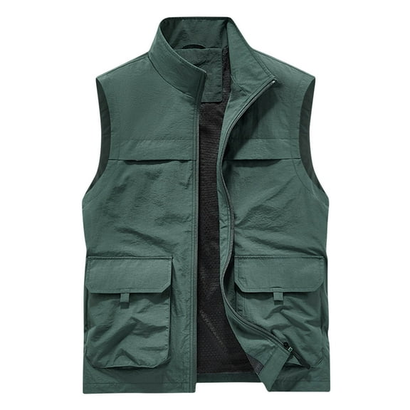 AnuYalue Big and Tall Cargo Vest for Mens Casual Full Zip Stand Collar Sleeveless Jacket Outdoor Fishing Safari Travel Gilet