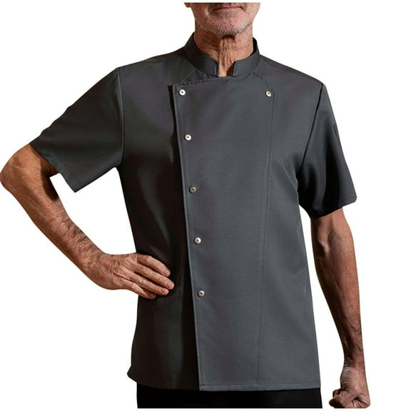 AnuYalue Big and Tall Chef Shirt for Men Button Breasted Breathable Workwear Short Sleeve Cook Shirts Stand Collar Kitchen Working Uniform