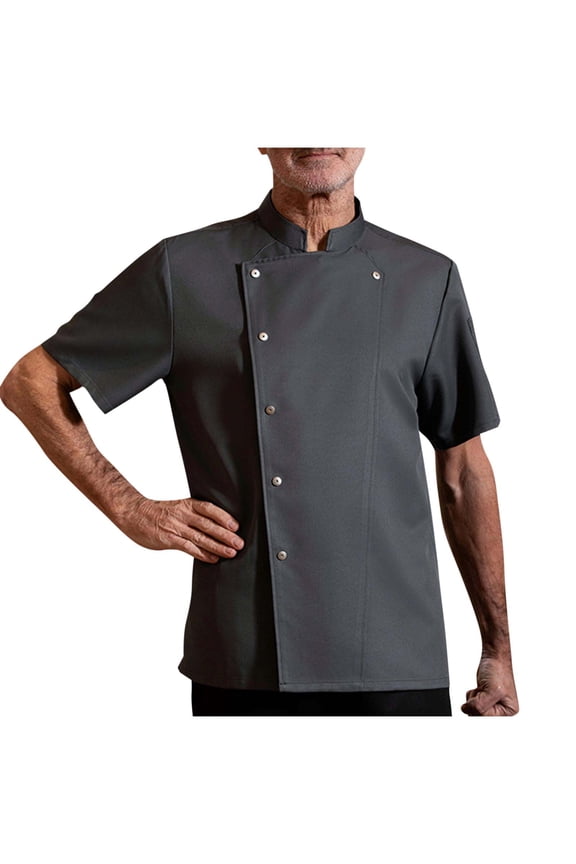 Big and Tall Chef Shirt for Men Button Breasted Breathable Workwear Short Sleeve Cook Shirts Stand Collar Kitchen Working Uniform
