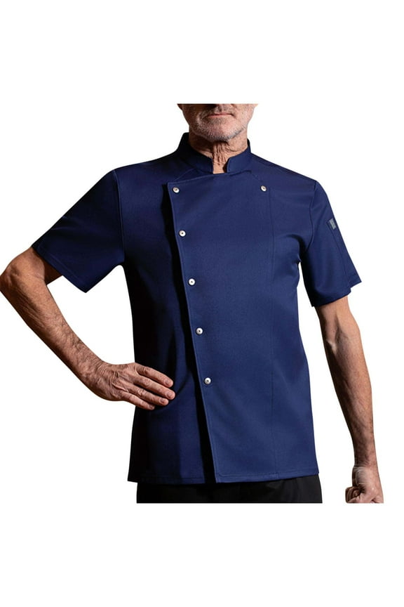 Big and Tall Chef Shirt for Men Button Breasted Breathable Workwear Short Sleeve Cook Shirts Stand Collar Kitchen Working Uniform