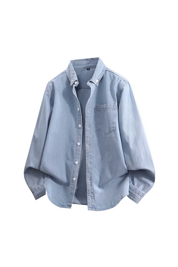 Big and Tall Denim Shirts for Men Fall Winter Button Down Outerwear Casual Lape Shirt Loose Fit Long Sleeve Tops