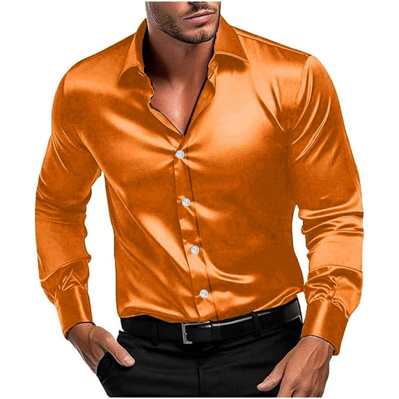 AnuYalue Big and Tall Dress Shirts for Men Lightweight Lapel Tops Long Sleeve Button Down Shirt Fashion Soild Color Top for Party