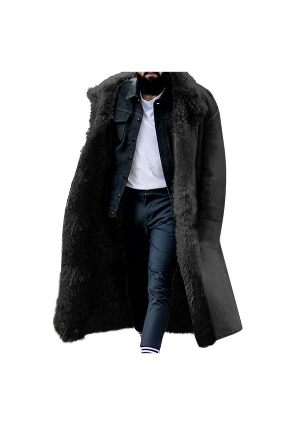 Big and Tall Faux Fur Coat for Men Single Breasted Fuzzy Overcoat Winter Warm Thickn Coats Oversized Open Front Jacket