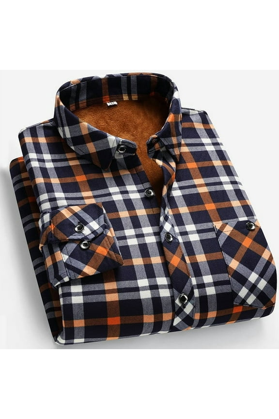 Big and Tall Flannel Shirts for Men Fleece Lined Plaid Shirt Lightweight Lapel Tshir with Pocket Fashion Long Sleeve Tops