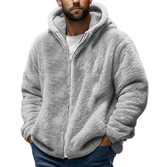 AnuYalue Big and Tall Jacket for Mens Fleece Hoodies Plush Coats Full Zip Long Sleeve Warm Outerwear Fall Winter Thermal Coat