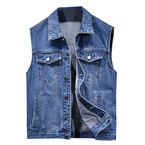 AnuYalue Big and Tall Jean Vest Mens Oversize Lapel Distressed Denim Vest Casual Flap Pockets Sleeveless Jacket