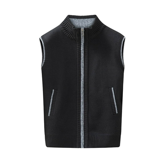 AnuYalue Big and Tall Knit Vest for Men Fashion Fall Winter Full Zip Vests Fleece Stand Collar Sleeveless Jacket Casual Solid Color Sweater Coat