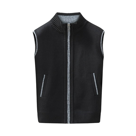 AnuYalue Big and Tall Knit Vest for Men Fashion Fall Winter Full Zip Vests Fleece Stand Collar Sleeveless Jacket Casual Solid Color Sweater Coat