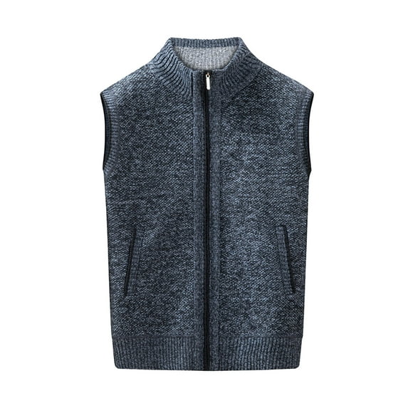 AnuYalue Big and Tall Knit Vest for Men Fashion Fall Winter Full Zip Vests Fleece Stand Collar Sleeveless Jacket Casual Solid Color Sweater Coat