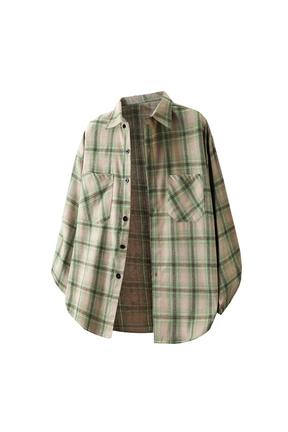 Big and Tall Plaid Shirt Mens Casual Button Down T-Shirt Vintage Lape Checkered Shirts Loose Fit Long Sleeve Tops