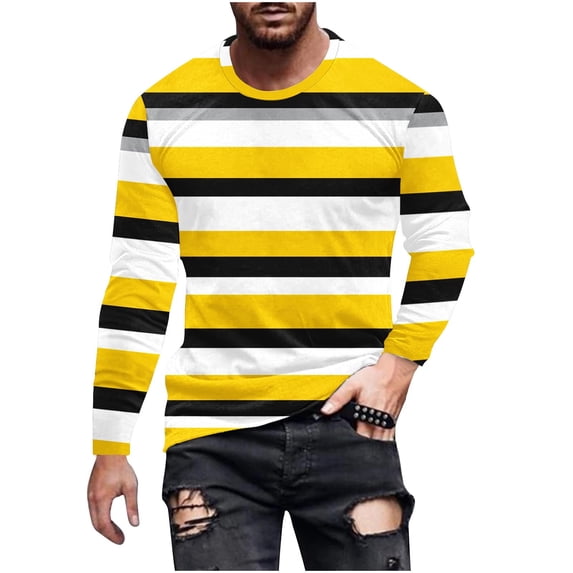 AnuYalue Big and Tall Striped T-Shirt for Men Lightweight Crew Neck Tshirt Fashion Color Block Top Long Sleeve Workout Tee