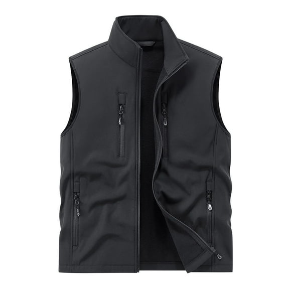 AnuYalue Big and Tall Vest for Men Fleece Full Zip Sherpa Lined Waistcoat Winter Softshell Sleeveless Jacket with Multi Pockets