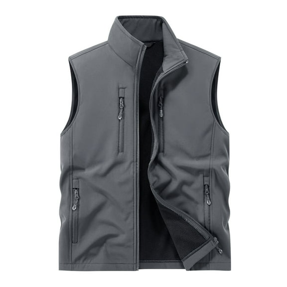 AnuYalue Big and Tall Vest for Men Fleece Full Zip Sherpa Lined Waistcoat Winter Softshell Sleeveless Jacket with Multi Pockets