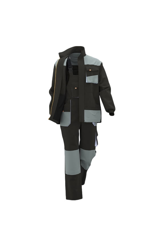 Big and Tall Work Clothes Mens 2 Piece Color Block Industrial Uniform Stylish Cargo Mechanics Workwear With Multi-Pocket