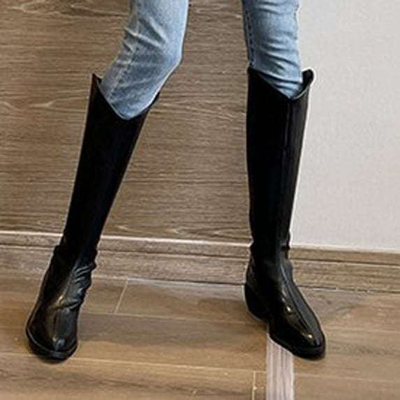 AnuYalue Boots on Clearance 2024 Knee High Boots for Women Boots 71s Boots,Leather Pointed Toe Chunky Knee High Flatform Dress Boots, Fashion Long Chunky Tall Boots for Fall