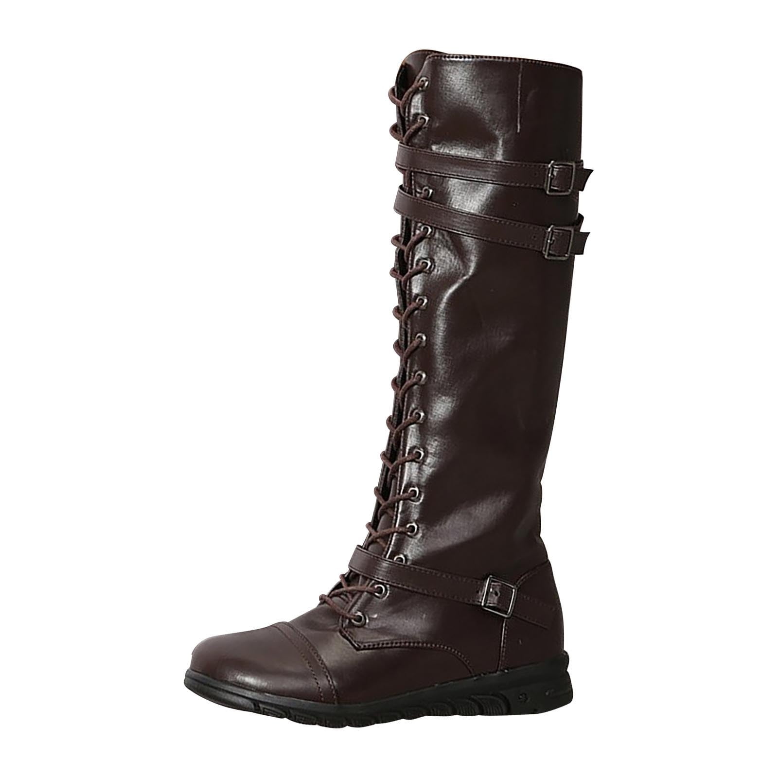 Women's Lace-Up Platform Combat Boots - Knee High, Hidden Side Pocket, Chunky Heel, Vegan Leather, Black (Size 41/US 9) - View #9