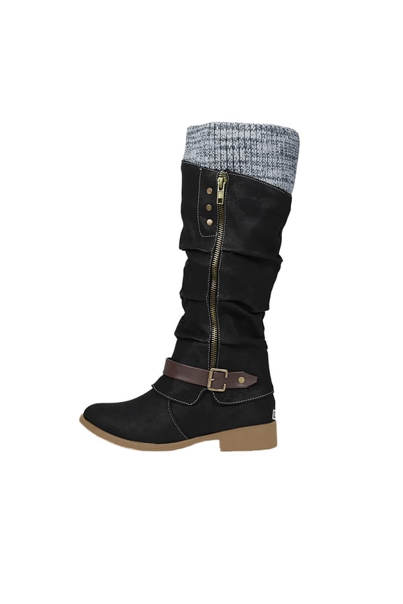 2025 Cowboy Boots for Women Square Toe Women Cowgirl Knee High Flatform Boots Retro Wide Calf Round Toe Vintage Boots Winter Pull On Boots