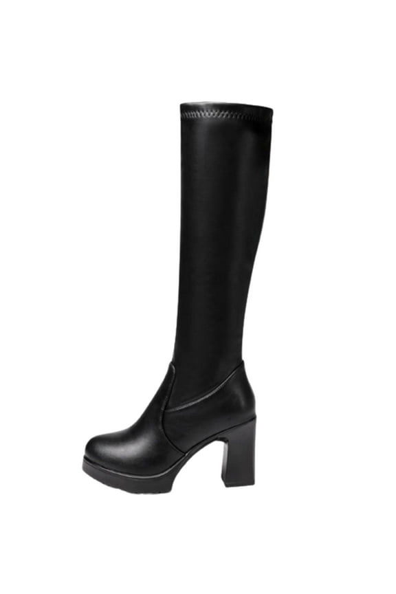 2025 Knee High Boots for Women Boots 70s Boots,Leather Pointed Toe Chunky Knee High Flatform Dress Boots, Fashion Long Chunky Tall Boots for Fall