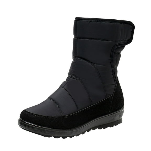 AnuYalue 2025 Snow Boots for Women Winter High Tube Fringed Round Toe Warm Waterproof Cloth Mid-Calf Boot Comfortable Stretch Slip-On Wedges Casual Shoes