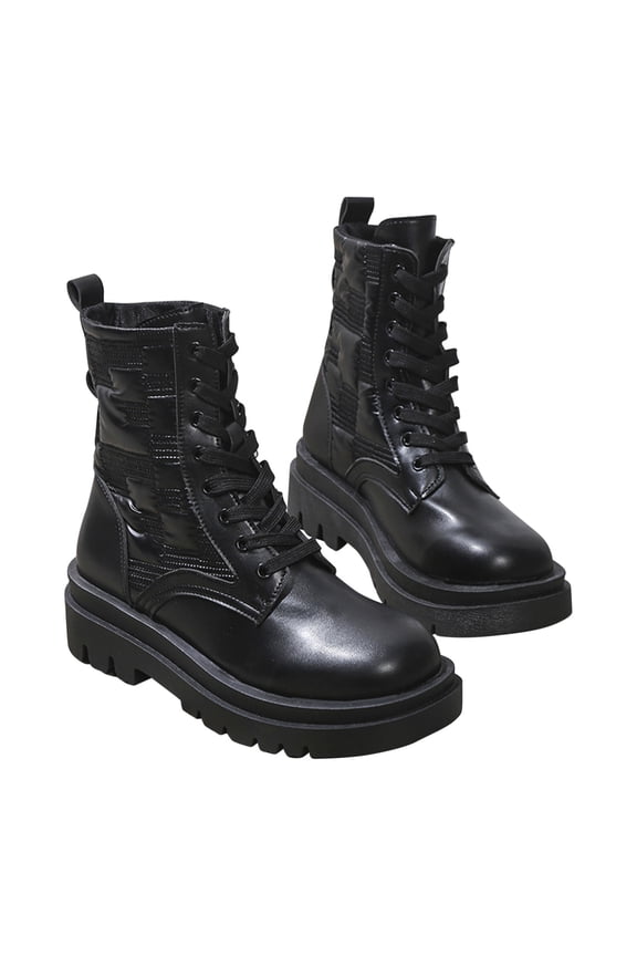 2025 Women's Biker Boots Lace up Combat Riding Military Boot Mid Calf Motorcycle Fashion Festival Boots Combat Riding Military Boots for Women