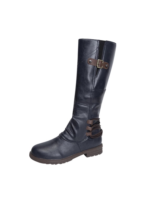 2025 Women's Chunky Low Heels Boots Knee High Winter Boots Comfortable Pull On Zipper Chunky Heel Western Cowgirl Knee High Gogo Boots
