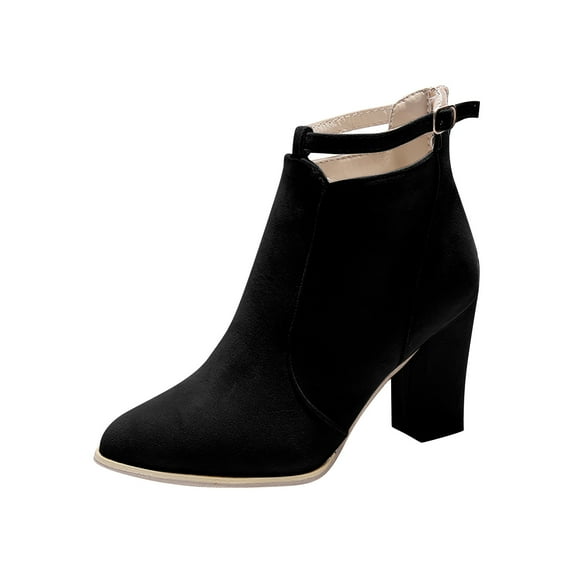 AnuYalue Boots on Clearance 2025 Women's Perforated Cutout Ankle Boots Chunky Stacked Block Heel Booties Perforated Western Booties V Cut Zipper Short Shoes