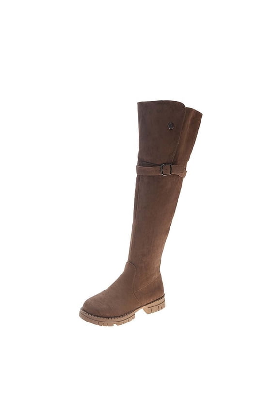 2025 Women's Tall Block Heel Boots for Womens Over The Knee Thigh High Boots Chunky Heel Boots Long Stretch Cozy Fall Belt Buckle Side Zipper Boots