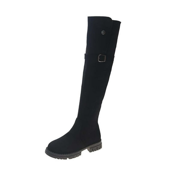 AnuYalue Boots on Clearance 2025 Women's Tall Block Heel Boots for Womens Over The Knee Thigh High Boots Chunky Heel Boots Long Stretch Cozy Fall Belt Buckle Side Zipper Boots