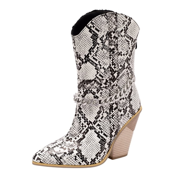 AnuYalue Boots on Clearance 2025 Womens Cowboy Boots, Cowgirl Western Mid Calf Boots Pull On Zipper Booties Chunky Heel Pointed Toe Dressy Leather Western Boot Shoes