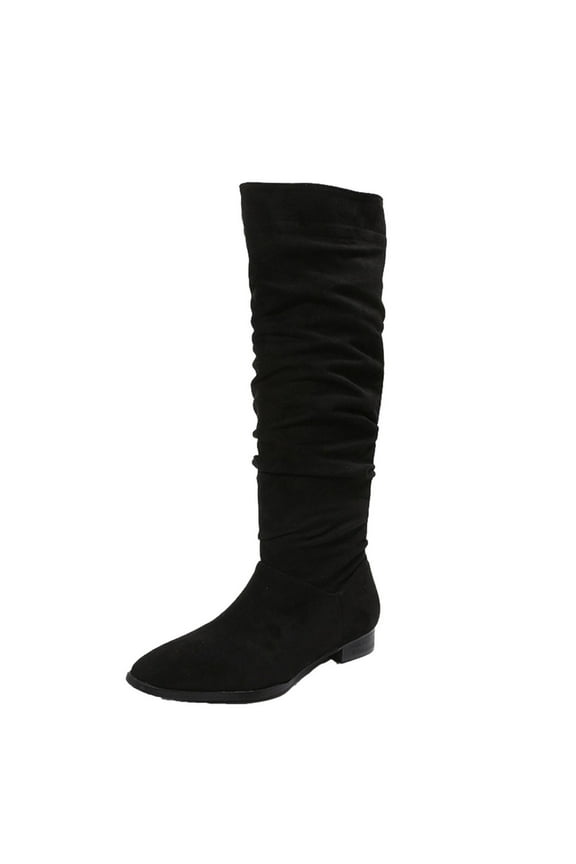 2025 Womens Faux Suede Knee High Boots Side Zipper Flat Low Heel Boot Shoes Pointed Toe Stretch Knee High Pull On Fall Weather Winter Boots